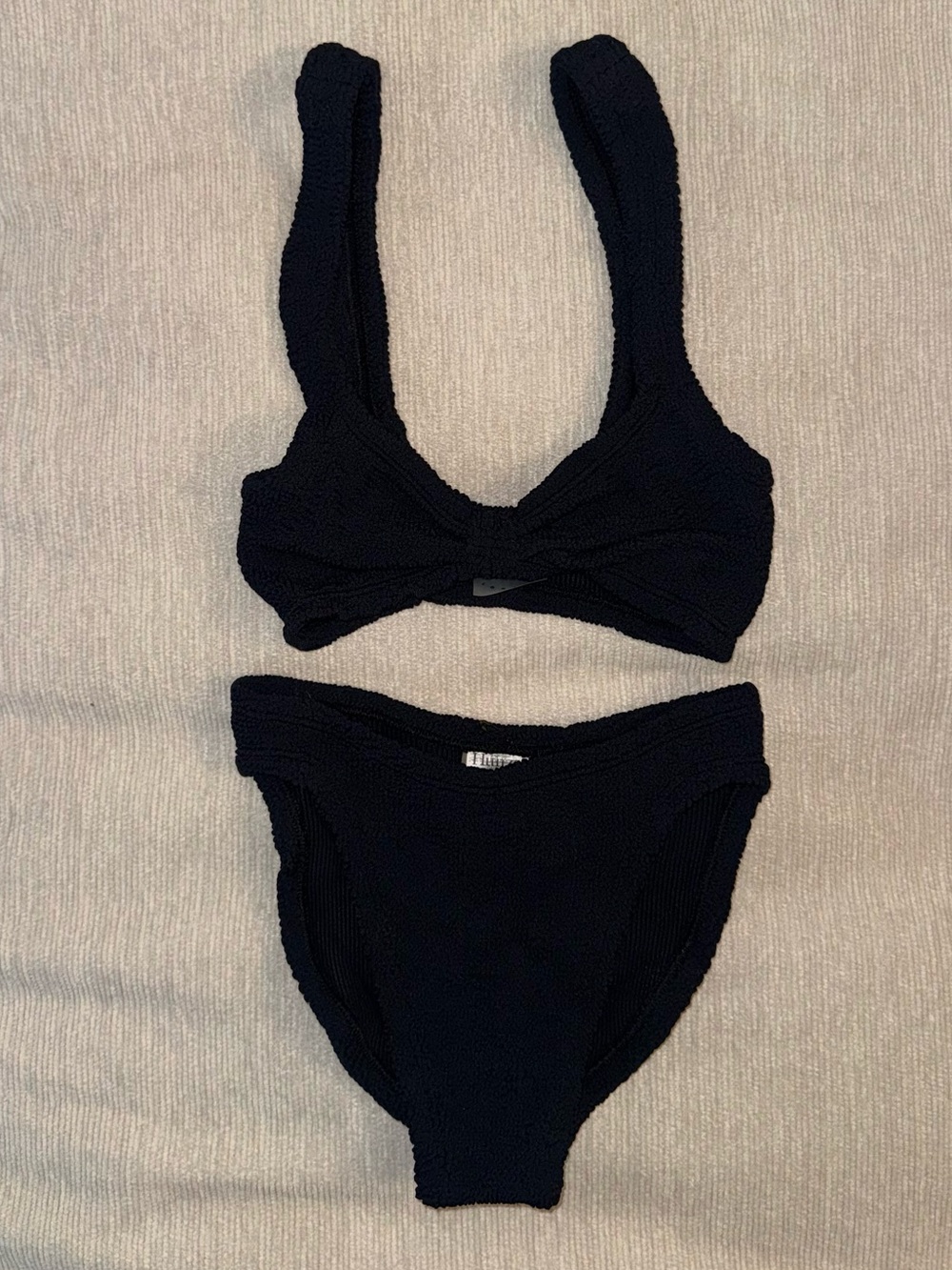 New Hunza G Bikini Set Bonnie Black Crinkle One Size Xandra Stretchy Swimwear - Picture 4 of 5